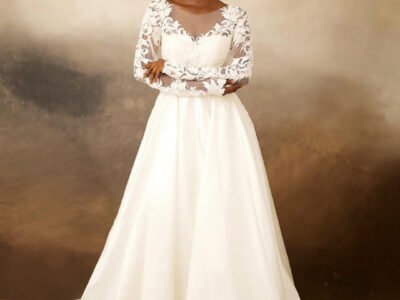 Satin and Lace White Wedding Dress