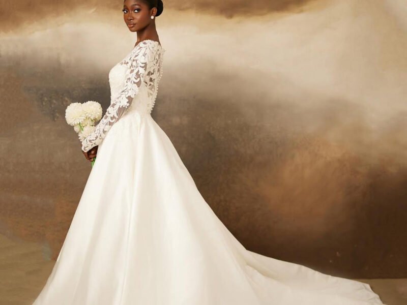 Satin and Lace White Wedding Dress